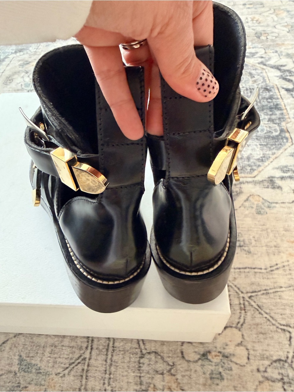 Balenciaga Ceinture Black Leather Buckle Combat Boots with Gold Hardware size 38 - Picture 4 of 5